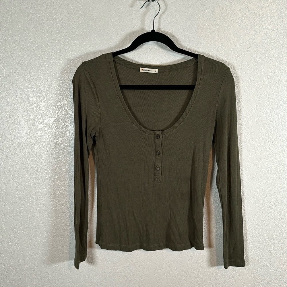 Marine Layer Army Green Scoop Neck Henley Size Medium